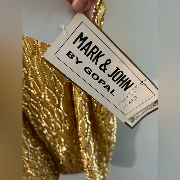 80s Vintage Sequin Gold Dress Mark & John By Gopal/ Gold Chrome Dress - Picture 5 of 6